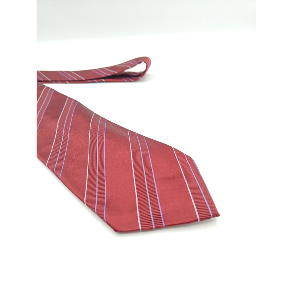 David Donahue Mens Silk Tie Burgundy Stripe USA Handmade 58x3.5 Designer Tie